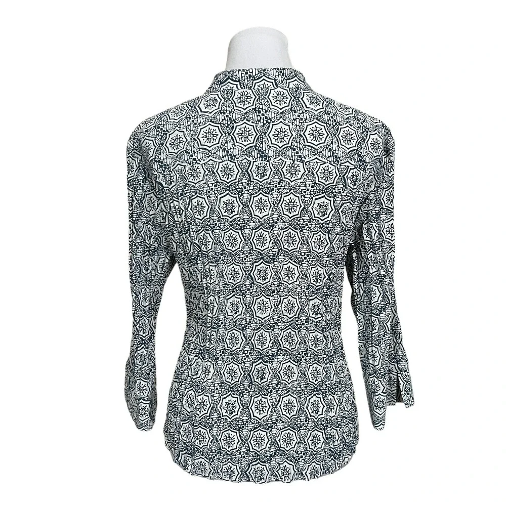Fred David Womens Gray White‎ High Low Split Cuff Blouse Size L
